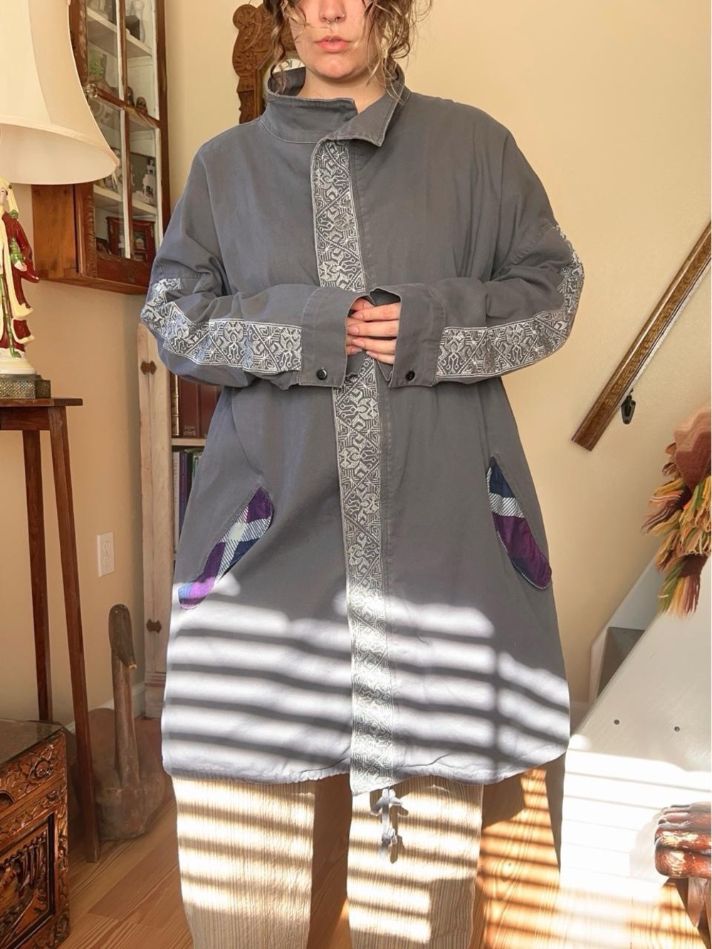 Vintage Reborn Purple Mauve Embroidered Cotton Jacket Zip up Size 1XL Unisex